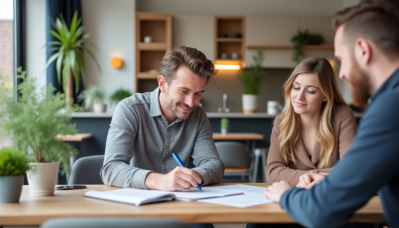 Vastgoedadviseur bespreekt woningdocumenten met klanten